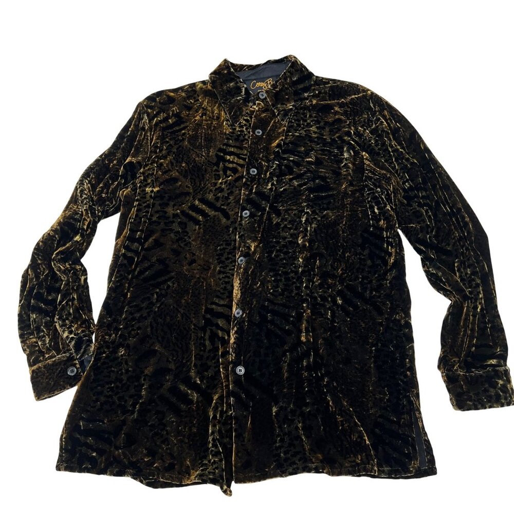 Corey B. New York Velvet Animal Print Button-Up‎ Shirt Medium Rayon & Silk